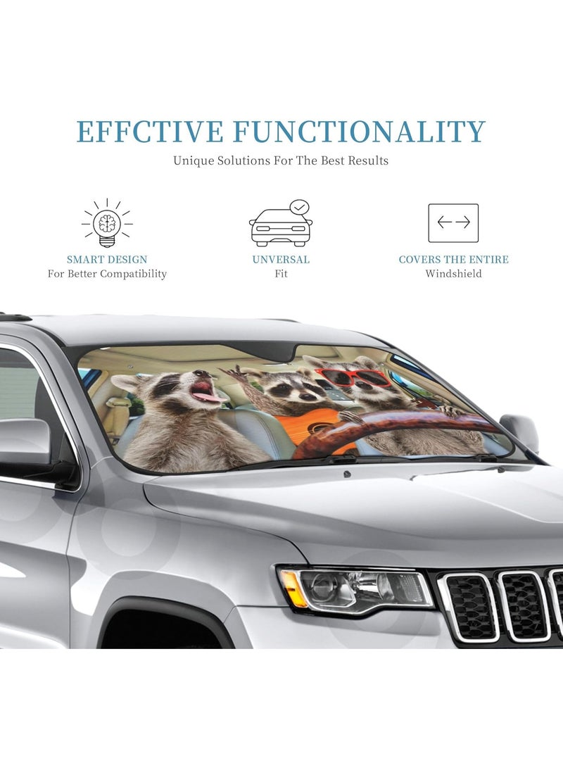 ثلاثة حيوانات الراكون المضحكة الزجاج الأمامي الشمس الظل للسيارة شاحنة سيارات الرباعية الرباعية ((51 "" X 27.5 ") النافذة الأمامية الشمس الظل شاشة درع غطاء (ترقية صلبة) - Image 5